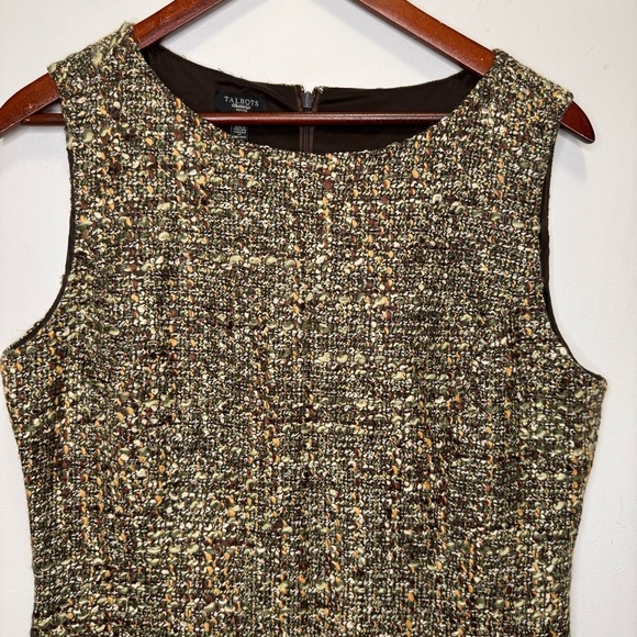Talbots Women's Sheath Dress Green Tweed Sleeveless Lined Size 12P - Picture 3 of 12